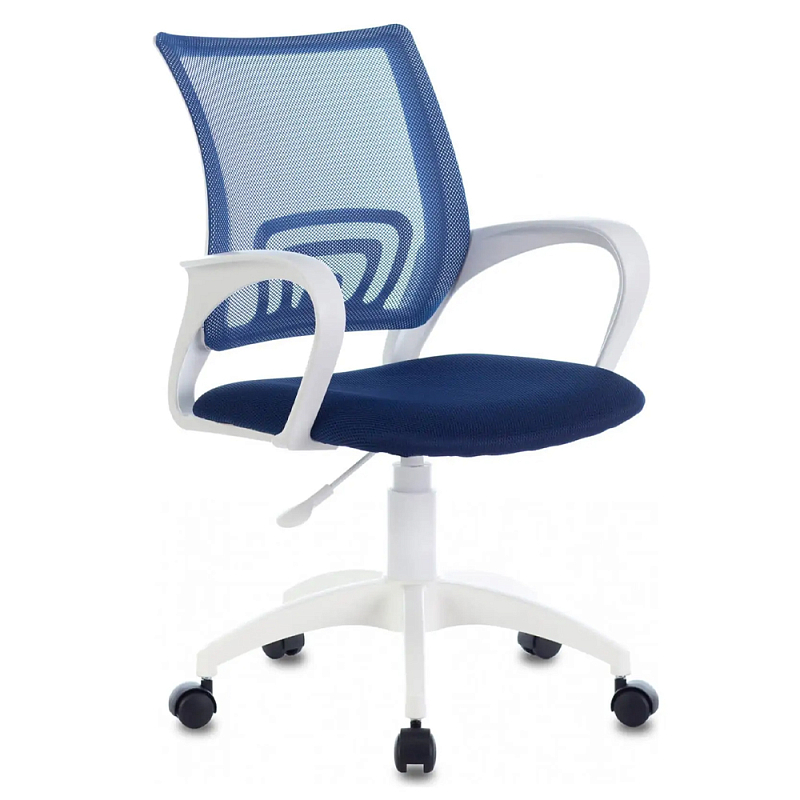 Офисное кресло с основанием из белого пластика Desk chairs Blue Синий Белый Офисное кресло с основанием из белого пластика Desk chairs Blue Синий Белый в Сочи | Loft Concept