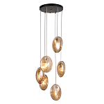 Люстра каскадная с 6-ю стеклянными круглыми плафонами янтарного цвета Savio Glass Disc Light варинант исполнения - 1 | Loft Concept в Сочи