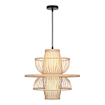 Подвесной светильник фигурный из деревянных прутьев с плафоном из натуральной ткани Light Inside the Cell варинант исполнения - 1 | Loft Concept в Сочи