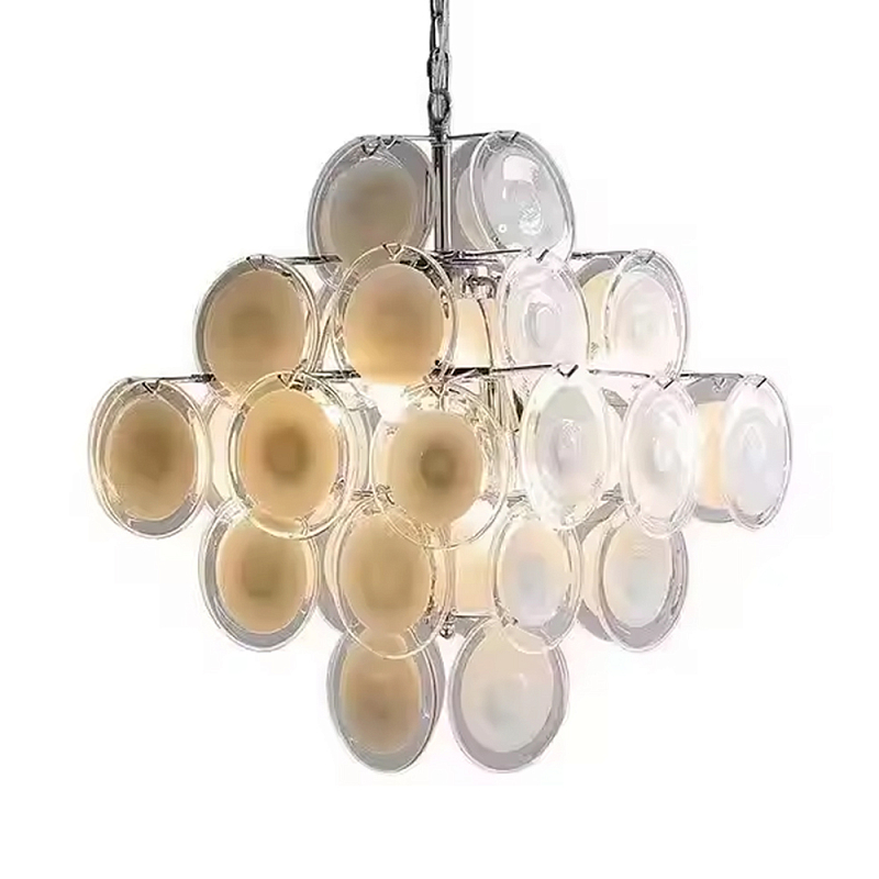 Люстра с каскадом из круглых декоративных элементов White Clear Glass Chandelier Белый Хром Прозрачный Люстра с каскадом из круглых декоративных элементов White Clear Glass Chandelier Белый Хром Прозрачный в Сочи | Loft Concept