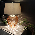 Настольная лампа с фактурным стеклянным основанием красного цвета с хромированной деталью у горловины и белым абажуром из искусственного шёлка Elstead Lighting варинант исполнения - 2 | Loft Concept в Сочи