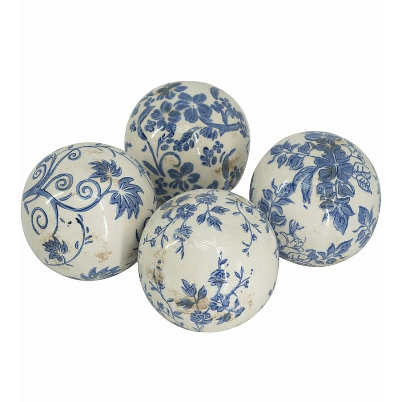 Набор керамических шаров с синей росписью Oriental Blue & White Ornament Vases Белый Синий Набор керамических шаров с синей росписью Oriental Blue & White Ornament Vases Белый Синий в Сочи | Loft Concept