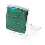 Таблетница карманная квадратная с 2-мя отделениями с зеркалом и накладкой из натуральных камней Малахит Хризоколла Silver Stone Pillboxes варинант исполнения - 2 | Loft Concept в Сочи
