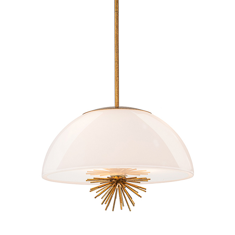 Подвесной светильник золотого цвета с полусферическим опаловым плафоном и декоративным элементом Elstead Lighting Молочный Золотой в Сочи | Loft Concept 