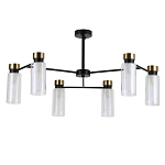 Люстра потолочная с 6-ю цилиндрическими плафонами из стекла и черным каркасом Noir Poise варинант исполнения - 1 | Loft Concept в Сочи