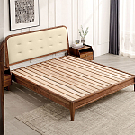 Кровать двуспальная с каркасом из дерева и мягким изголовьем Moon Walnut Bed варинант исполнения - 4 | Loft Concept в Сочи