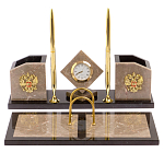 Настольный письменный набор из бежевого мрамора с часами Marble Accessory варинант исполнения - 1 | Loft Concept в Сочи