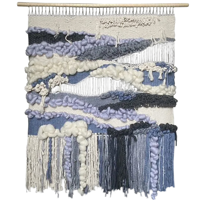 Современное ткачество гобелен в синих оттенках Blue Undine II Бежевый Синий Белый в Сочи | Loft Concept 