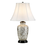 Настольная лампа с фарфоровым основанием с декоративным орнаментом и белым абажуром на темной круглой подставке Elstead Lighting варинант исполнения - 11 | Loft Concept в Сочи