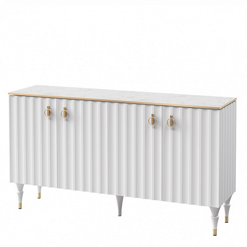 Консоль четырёхдверная с белым рельефным фасадом Expanses of Beauty Белый Золотой Белый Мрамор Bianco в Сочи | Loft Concept 