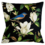 Декоративная подушка чёрная с изображением птицы в саду Blooming Blue Birds варинант исполнения - 1 | Loft Concept в Сочи