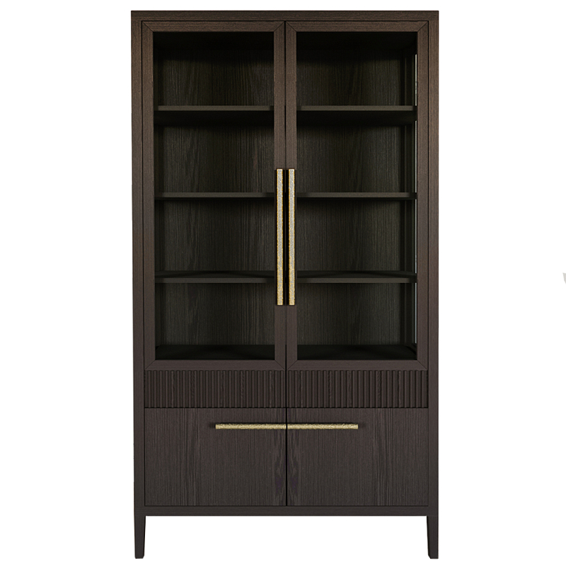 Витрина Primo со стеклянными фасадами и буфетом шпон Темный орех Темный дуб Золотой в Сочи | Loft Concept 