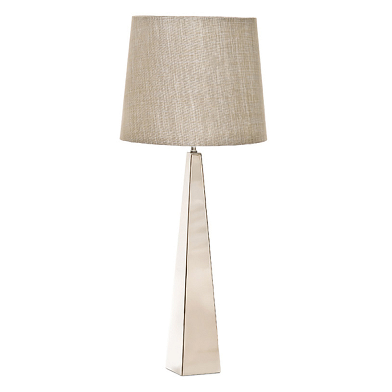 Настольная лампа с высоким основанием из металла и бежевым цилиндрическим абажуром из искусственного шелка Elstead Lighting Никель Белый Бежевый в Сочи | Loft Concept 
