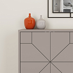 Комод бежево-серый с 4-мя дверцами с геометрическим рисунком на металлических ножках DUNE CONSOLE LIGHT MOCHA варинант исполнения - 4 | Loft Concept в Сочи