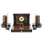 Настольный письменный набор с часами из природного камня обсидиана Royal Stone варинант исполнения - 1 | Loft Concept в Сочи