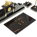 Настольный письменный набор из чёрного обсидиана с декором в виде льва Golden Lion варинант исполнения - 3 | Loft Concept в Сочи