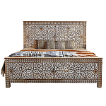 Двуспальная кровать из массива манго с резьбой Celestino Grey Mango Bed варинант исполнения - 1 | Loft Concept в Сочи