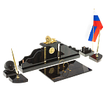Настольный письменный набор из чёрного обсидиана с декором в виде льва Golden Lion варинант исполнения - 2 | Loft Concept в Сочи