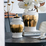 Ваза белая с крышкой и золотистыми фрагментами Chinoiserie Ceramics варинант исполнения - 1 | Loft Concept в Сочи