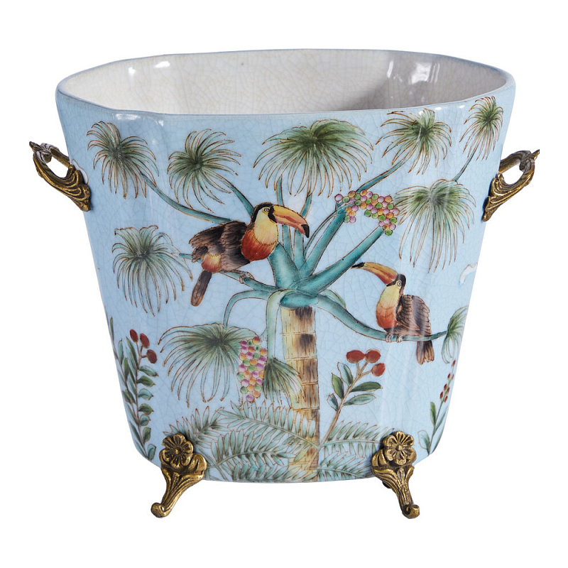 Кашпо из голубого фарфора с бронзовыми элементами Blue Garden Голубой Мульти Бронза в Сочи | Loft Concept 
