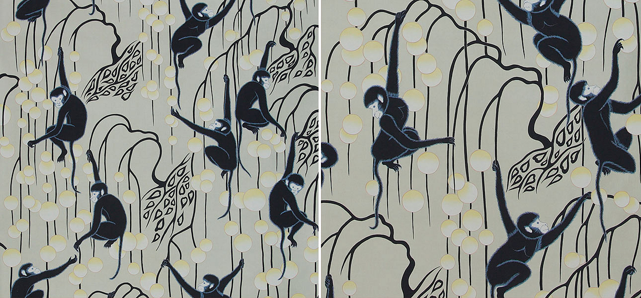 Обои ручная роспись Deco Monkeys Terracotta on Icefield dyed silk Обои ручная роспись Deco Monkeys Terracotta on Icefield dyed silk - Loft-Concept в Сочи