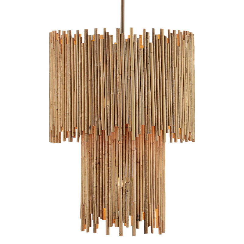 Подвесной светильник двухъярусный с абажуром из ротанга Wicker Furniture Бежевый в Сочи | Loft Concept 