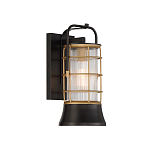 Настенный фонарь цилиндрической формы с рифленым стеклом в золотом каркасе на черном прямоугольном основании Eurofase варинант исполнения - 11 | Loft Concept в Сочи