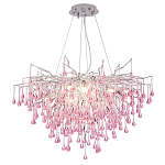 Люстра серебрянная с розовыми стеклянными подвесками в форме капель FAIRYTREE Light варинант исполнения - 3 | Loft Concept в Сочи