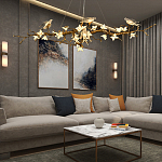 Люстра в виде золотой ветки с цветами и птичками Marvelous Garden варинант исполнения - 2 | Loft Concept в Сочи