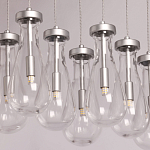 Люстра с 9-ю прозрачными плафонами из стекла в форме капли на прямоугольном потолочном основании цвета хром Lucid Rain  варинант исполнения - 4 | Loft Concept в Сочи