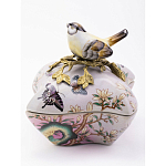 Шкатулка фиолетового цвета с рисунком бабочек и крышкой с фигуркой птицы на ветке Eden Garden варинант исполнения - 2 | Loft Concept в Сочи