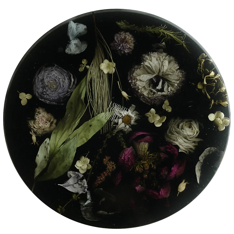 Круглый поднос из эпоксидной смолы с цветами черный Epoxy Resin Flowers Tray Black Черный Мульти Круглый поднос из эпоксидной смолы с цветами черный Epoxy Resin Flowers Tray Black Черный Мульти в Сочи | Loft Concept