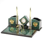 Настольный письменный набор из змеевика с часами и гербом Successful Leader варинант исполнения - 2 | Loft Concept в Сочи