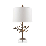 Настольная лампа с кремовым льняным цилиндрическим абажуром и ножкой в форме золотистой ветки Gilded Nola варинант исполнения - 7 | Loft Concept в Сочи