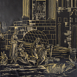 Обои ручная роспись Views of Italy Gold Outline варинант исполнения - 1 | Loft Concept в Сочи