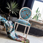 Стул из массива бука бирюзовый с изображением птиц и цветов Turquoise Beige Chinoiserie Peach Garden Chair варинант исполнения - 6 | Loft Concept в Сочи