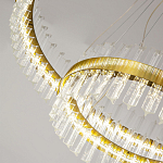 Люстра подвесная двухъярусная с золотистымыми кольцами и прозрачными стеклянными элементами Ring Horizontal варинант исполнения - 3 | Loft Concept в Сочи