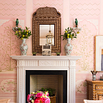 Обои ручная роспись Jharokha Arches Original colourway on pink painted Xuan paper варинант исполнения - 4 | Loft Concept в Сочи