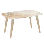 Обеденный стол с прямоугольной бежевой столешницей из стекла на 4-х деревянных ножках Beige Marble варинант исполнения - 1 | Loft Concept в Сочи