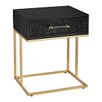 Приставной столик с резным узором на выдвижном ящике Black Table Carved Pattern варинант исполнения - 1 | Loft Concept в Сочи