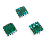 Таблетница карманная квадратная с 2-мя отделениями с зеркалом и накладкой из натуральных камней Малахит Хризоколла Silver Stone Pillboxes варинант исполнения - 4 | Loft Concept в Сочи