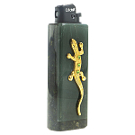 Зажигалка газовая из натурального камня Офиокальцит с декоративной металлической вставкой в виде ящерицы Metal Stone Lighters варинант исполнения - 1 | Loft Concept в Сочи