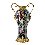 Ваза из фарфора черная с цветочной росписью и бронзовыми элементами Spring Garden варинант исполнения - 1 | Loft Concept в Сочи