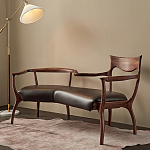 Кушетка с деревянным каркасом и сиденьем из коричневой натуральной кожи Moon Walnut Furniture варинант исполнения - 5 | Loft Concept в Сочи