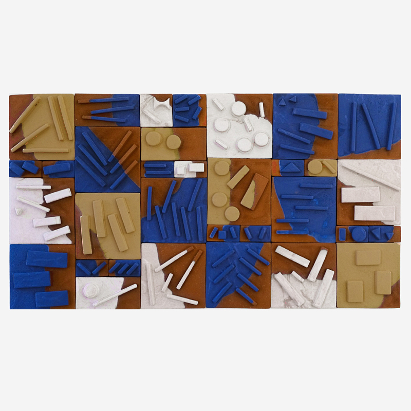 Абстрактное Объемное Панно Megapolis in Bright Colors Синий Терракотовый Оливковый в Сочи | Loft Concept 