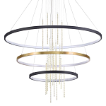 Люстра подвесная с 3-мя круглыми подвесами в черном и золотистом цвете и вертикальными подвесками Ring Horizontal варинант исполнения - 1 | Loft Concept в Сочи
