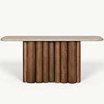 Консоль с овальной столешницей и фактурным деревянным основанием Enzo варинант исполнения - 2 | Loft Concept в Сочи