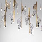 Люстра с золотистыми трубками и прозрачными стеклянными листьями на подвесах Sylva  варинант исполнения - 6 | Loft Concept в Сочи