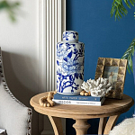 Ваза цилиндрической формы с крышкой и синим цветочным узором на белом фоне Blue & White Ornament варинант исполнения - 6 | Loft Concept в Сочи