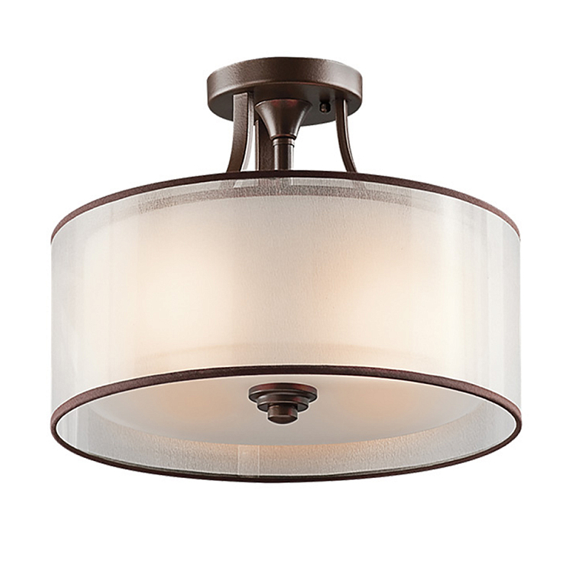 Потолочный светильник с двойным цилиндрическим плафоном из белого стекла и прозрачной органзы Kichler Олово Бронза Белый Бежевый в Сочи | Loft Concept 